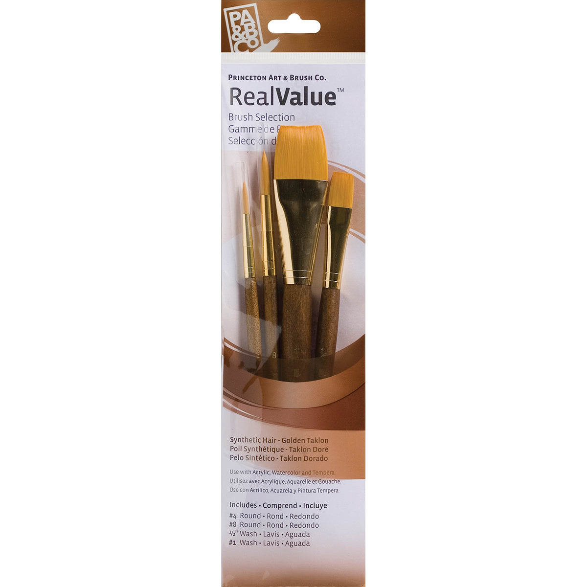 Synthetic Gold Taklon Real Value Brush Set 4/Pkg
