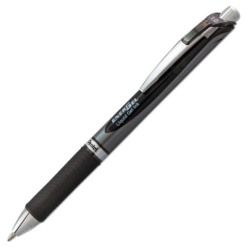 Pentel® EnerGel RTX Retractable Liquid Gel Pen, 1 mm, Black/Gray Barrel, Black Ink