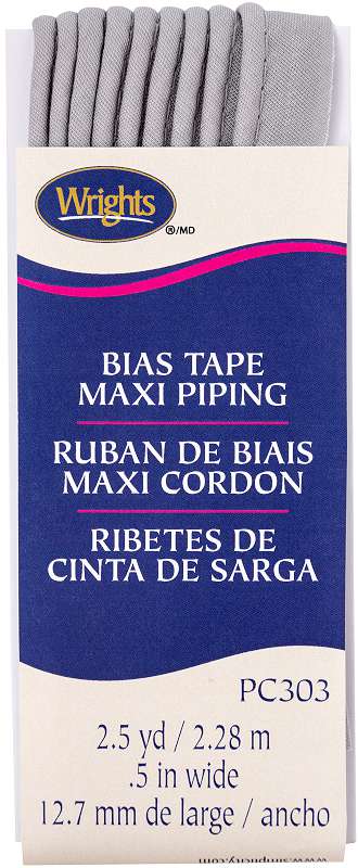Wrights Bias Tape Maxi Piping 1/2"X2-1/2yd Medium Grey
