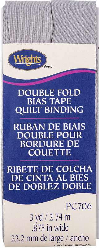 Wrights Double Fold Quilt Binding 7/8"X3yd Medium Grey
