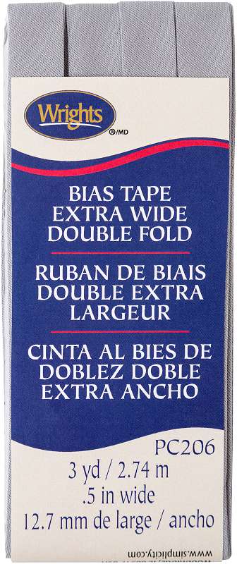 Wrights Double Fold Bias Tape 1/2"X3yd Medium Grey