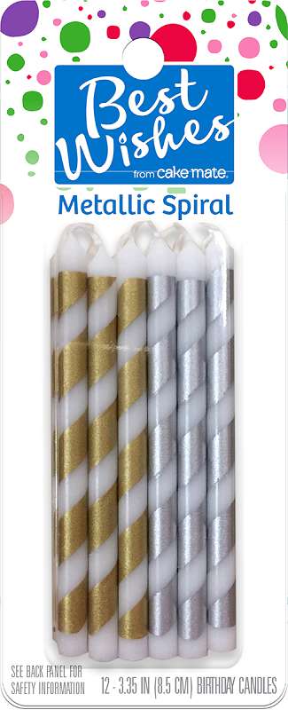 Best Wishes By Cake Mate Birthday Candles 12/Pkg Gold & Silver Spirals