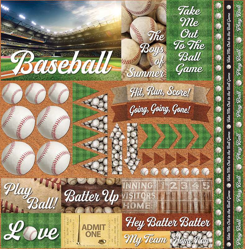 Baseball 2 Elements Stickers 12"X12" 