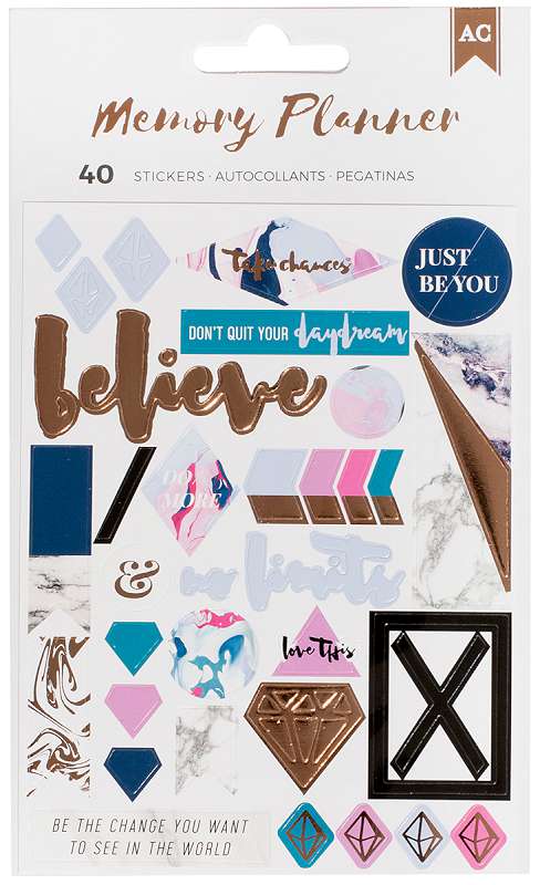 American Crafts Memory Planner Stickers Marble Crush - Words & Icons