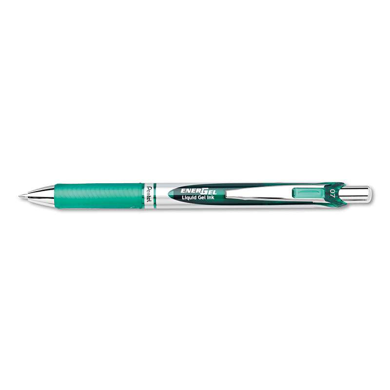 Pentel® EnerGel RTX Retractable Liquid Gel Pen, .7mm, Black/Gray Barrel, Green Ink