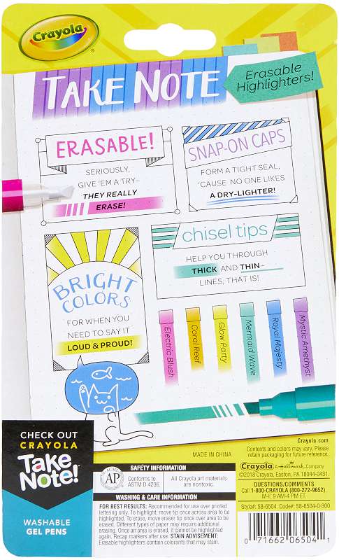 Crayola Take Note! Erasable Highlighters 6/Pkg  