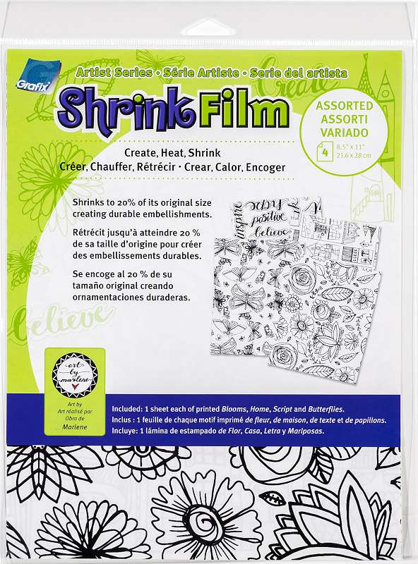 Artist Series Printed Shrink Film 8.5"X11" 4/Pkg Bloom, Home, Script, Butterflies