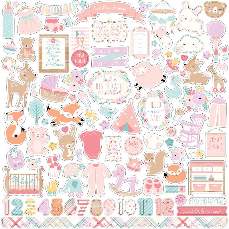 Hello Baby Girl Cardstock Stickers 12"X12" Elements