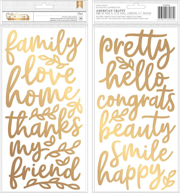 Jen Hadfield Along The Way Thickers Stickers 5.5"X11" 30/Pkg Phrase/Gold Foiled Foam