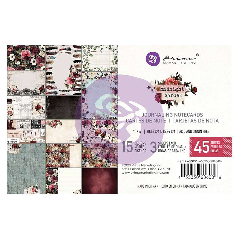 Midnight Garden Journaling Cards Pad 4"X6" 45/Pkg 15 Designs/3 Each