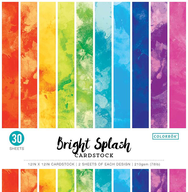 Colorbok 78lb Single-Sided Printed Cardstock 12"X12" 30/Pkg Watercolor Bright Splash, 15 Des/2 Each