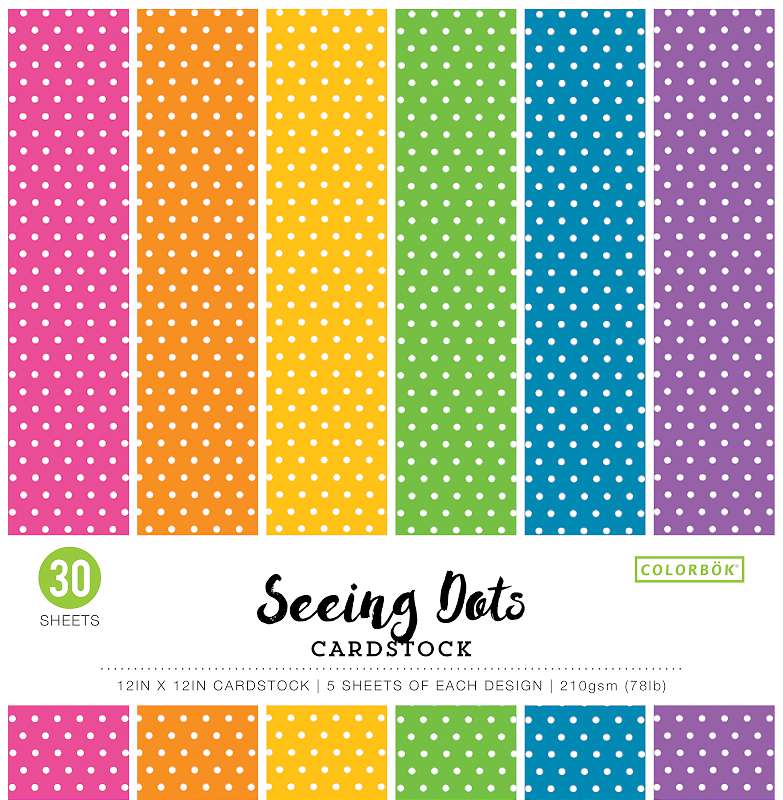 Colorbok 78lb Single-Sided Printed Cardstock 12"X12" 30/Pkg Bright Spots, 6 Colors/5 Each