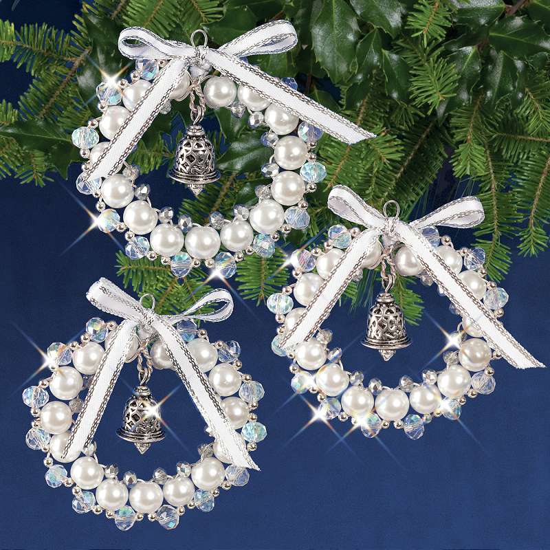 Nostalgic Christmas Beaded Crystal Ornament Kit Crystal,white & Silver Bell Wreath Make3