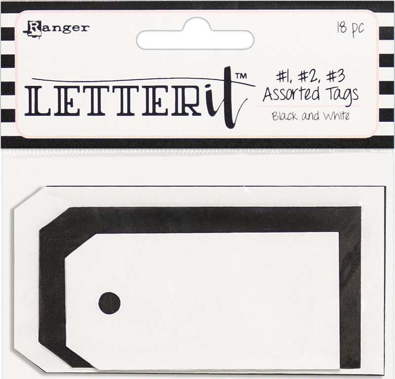 Ranger Letter It Tag Assortment 18/Pkg 3 Each Of #1, #2 & #3 Black & White