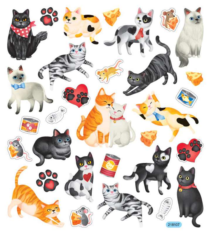 Multicolored Stickers-Cats & Hearts