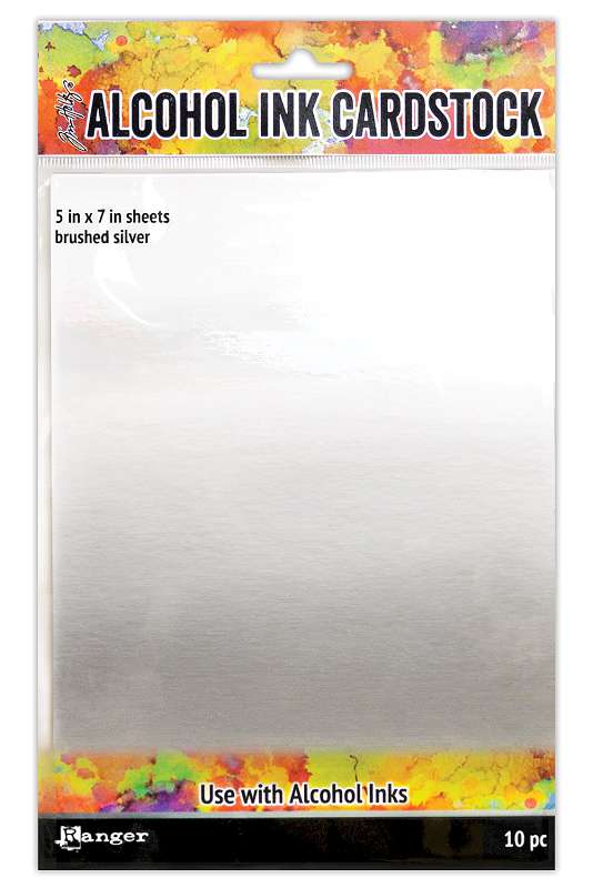 Tim Holtz Alcohol Ink Cardstock 5"X7" 10/Pkg Brushed Silver