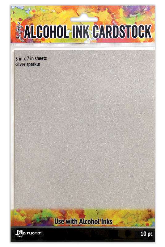 Tim Holtz Alcohol Ink Cardstock 5"X7" 10/Pkg Silver Sparkle