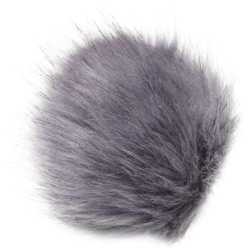 Faux Fur Pom With Loop Grey