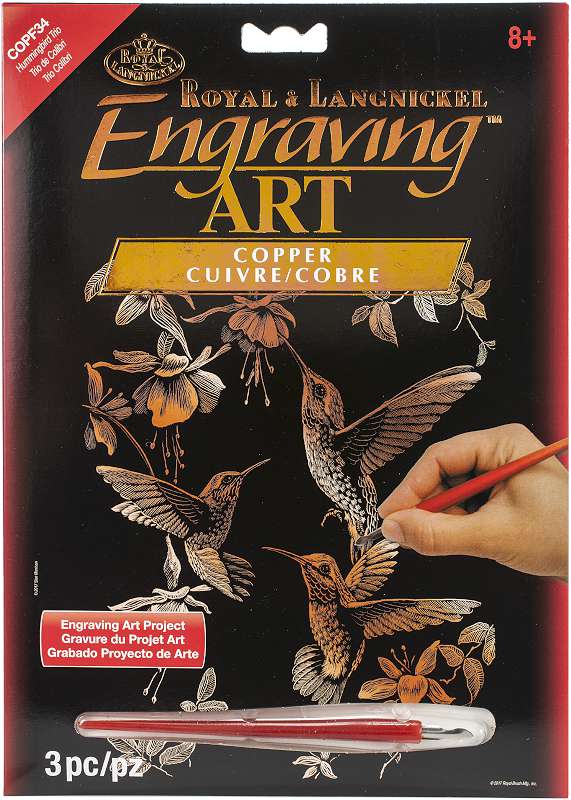 Copper Foil Engraving Art Kit 8"X10" Hummingbird Trio