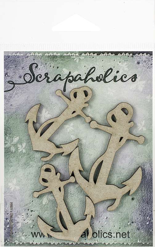 Scrapaholics Laser Cut Chipboard 1.8mm Thick Anchors, 3/Pkg, 1.3"-2.5"