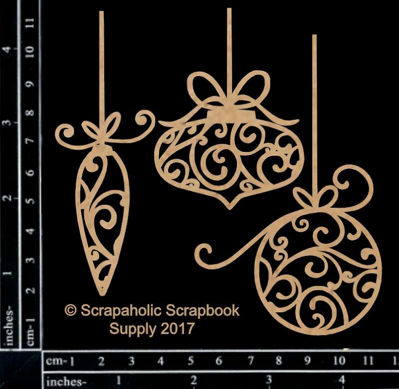 Scrapaholics Laser Cut Chipboard 1.8mm Thick FLOURISH DANGLE ORNAMENTS, 3/PKG 1.25"-4