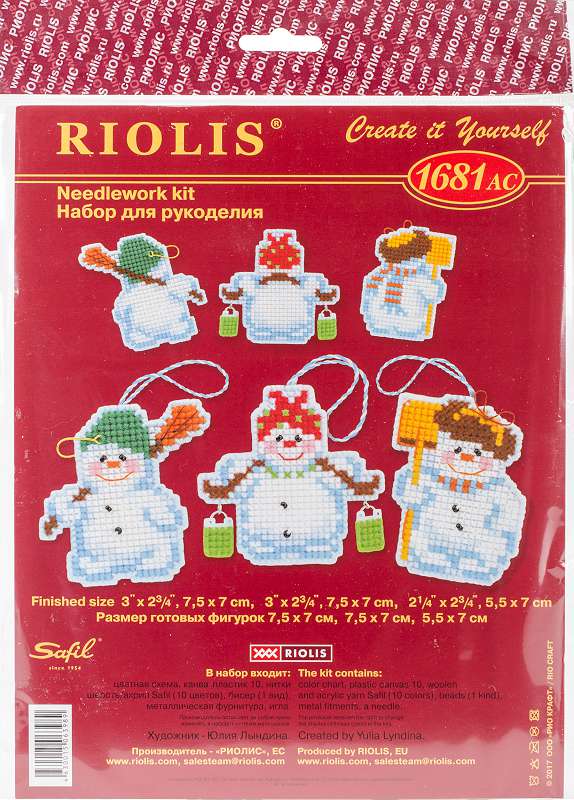 RIOLIS Plastic Canvas Kit 3"X2.75" Christmas Tree - Snowmen (10 Count)