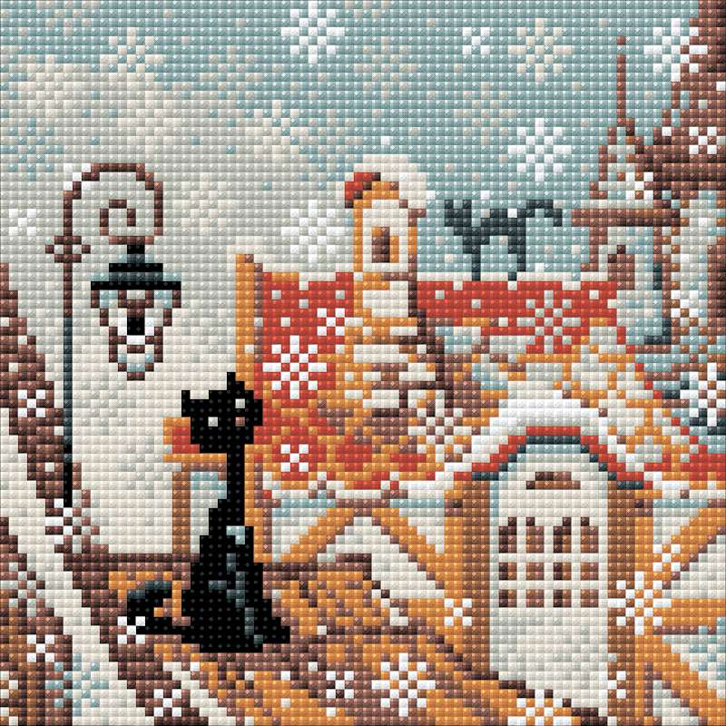 RIOLIS Diamond Mosaic Embroidery Kit 7.75"X7.75" City & Cats Winter