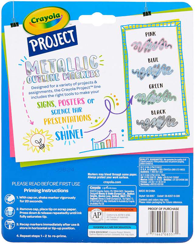 Crayola Project Outline Markers 4/Pkg Metallic Colors