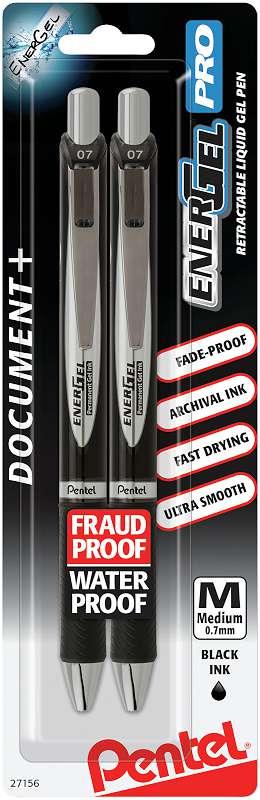 Pentel EnerGel PRO Permenant Gel Pen .7mm 2/Pkg Black