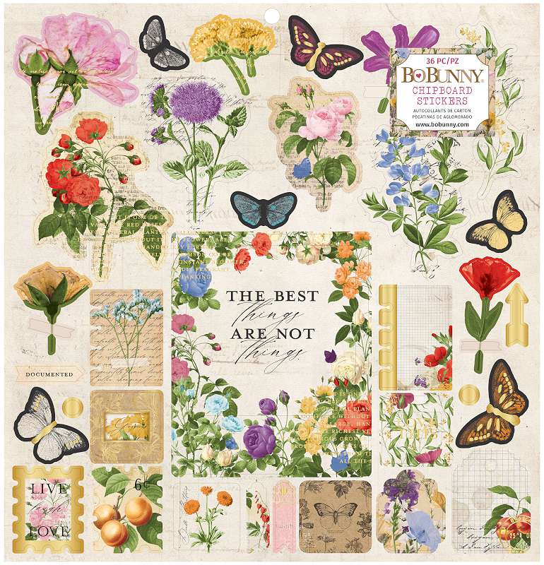 Botanical Journal Chipboard Stickers 12"X12" W/Gold Foil Accents