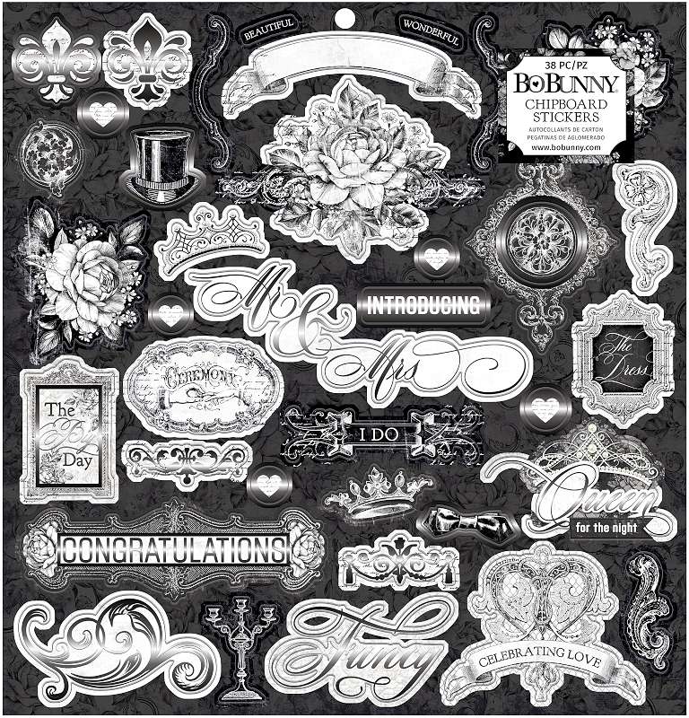 Tuxedos & Tiaras Chipboard Stickers 12"X12" W/Black Foil Accents