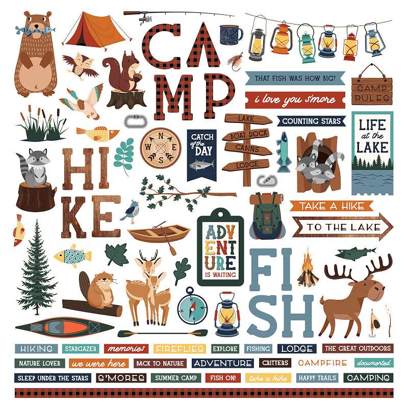 Camp Happy Bear Stickers 12"X12" Elements