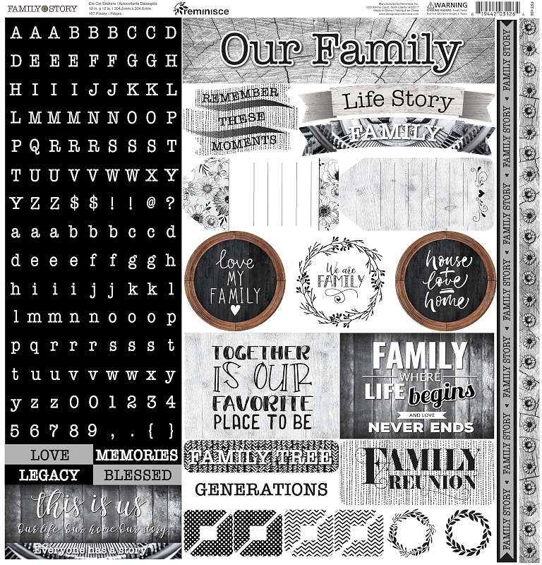 Reminisce Alpha Combo Cardstock Stickers 12"X12" Family Story
