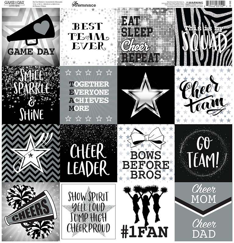 Reminisce Square Cardstock Stickers 12"X12" Game Day: Cheerleading