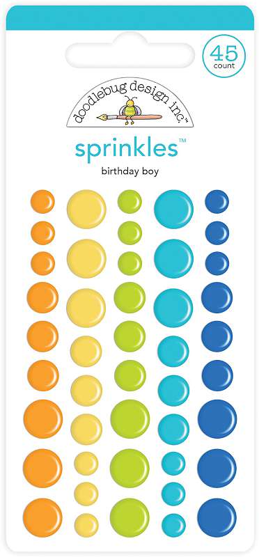 Doodlebug Sprinkles Adhesive Matte Enamel Dots 45/Pkg Birthday Boy Assortment, Party Time