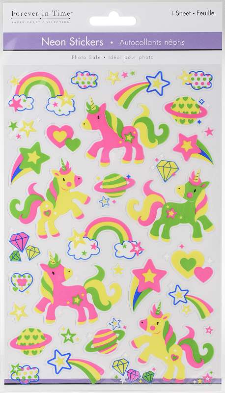 Multicraft Neon Clear Stickers Unicorn