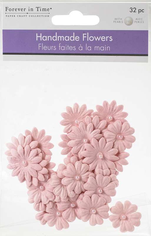 Multicraft Handmade Paper Flowers 32/Pkg Pink W/Pearl