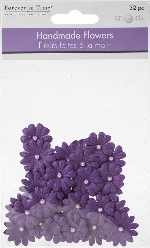 Multicraft Handmade Paper Flowers 32/Pkg Purple W/Pearl