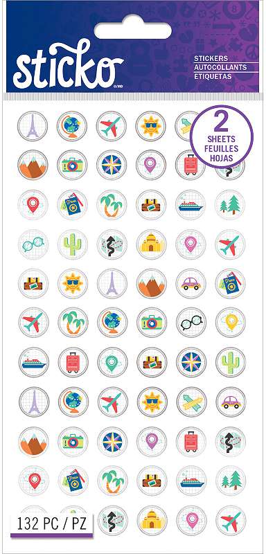 Sticko Flat Stickers Tiny Travel Icons, 132/Pkg