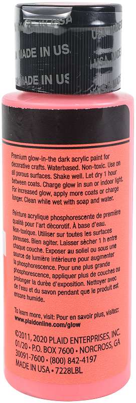 Folkart Glow In The Dark Paint 2oz Red