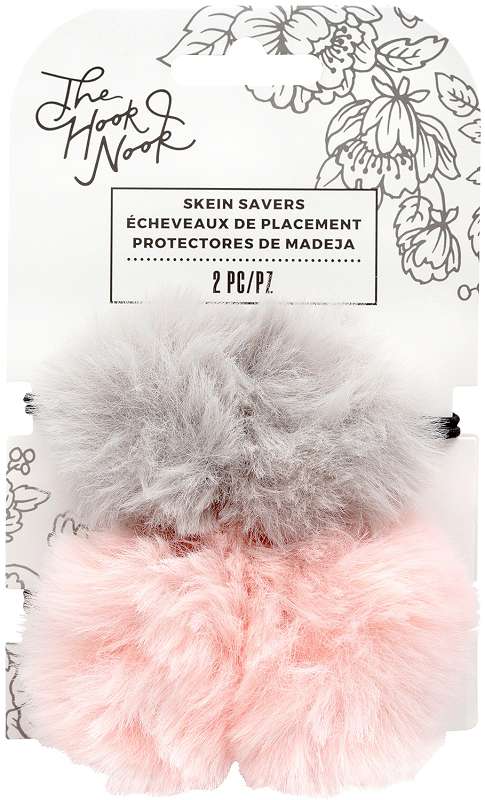 The Hook Nook Skein Saver 2/Pkg Grey And Pink Fur Pom Poms