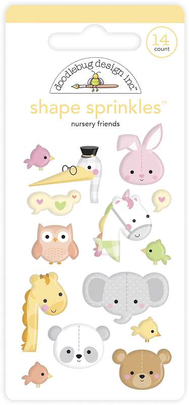 Doodlebug Sprinkles Adhesive Enamel Shapes Nursery Friends, Bundle Of Joy