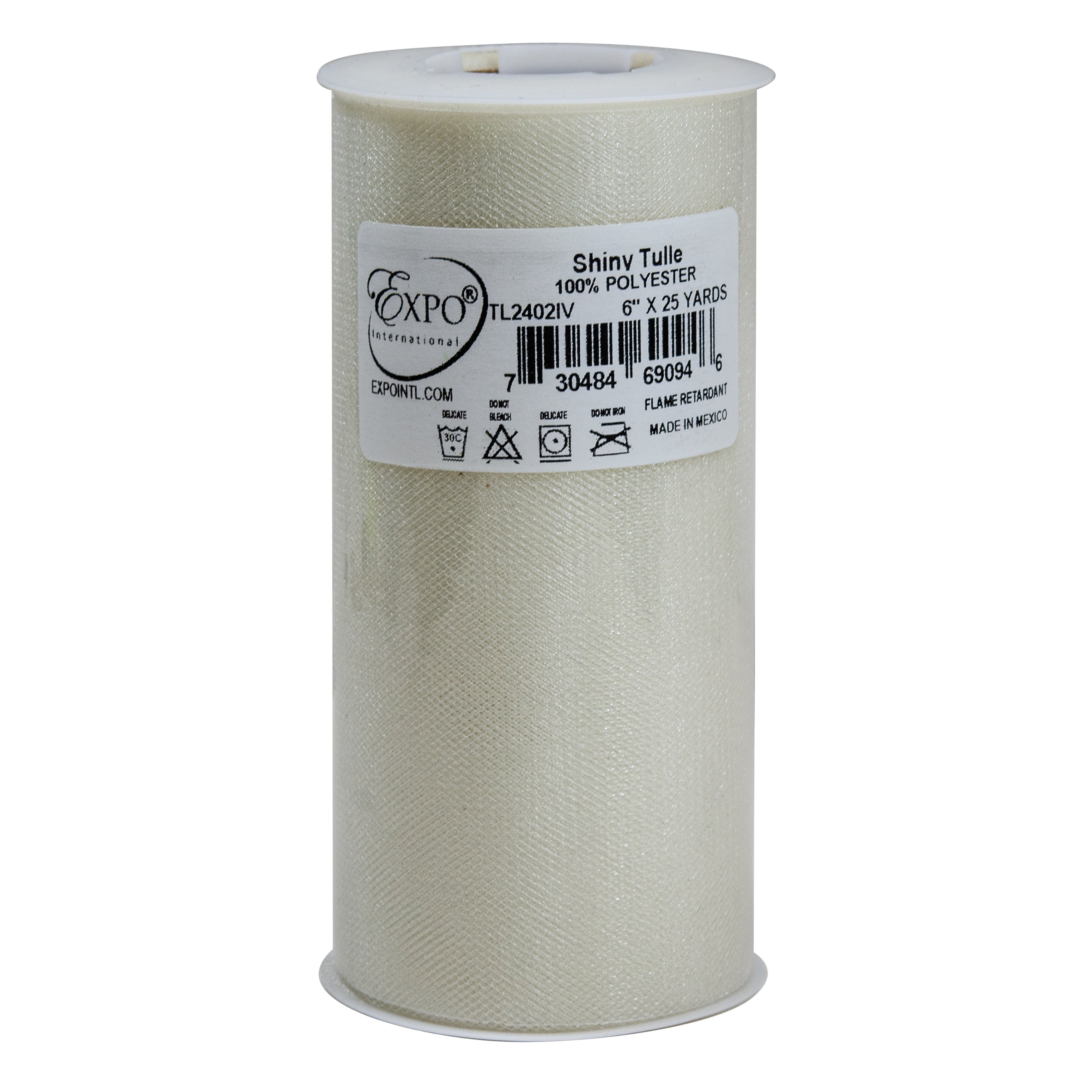 Shiny Tulle 6" Wide 25yd Spool Ivory