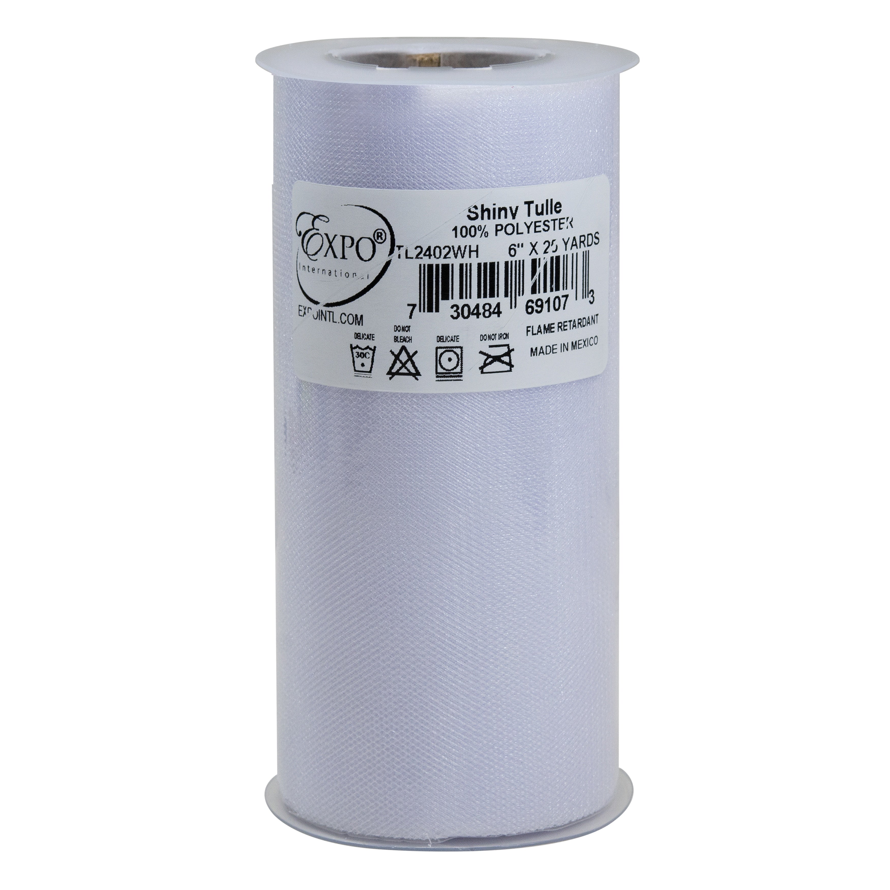 Shiny Tulle 6" Wide 25yd Spool White