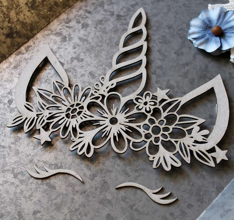 Scrapoholics Laser Cut Chipboard 1.8mm Thick Unicorn Face, 3/Pkg, 6"X5" And 1.5"