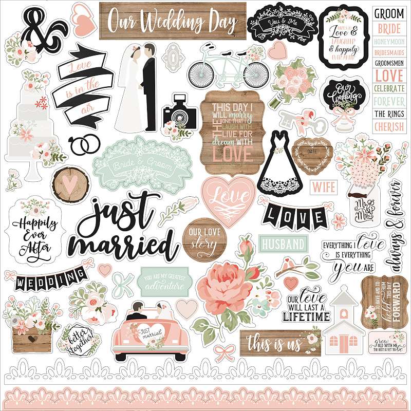 Our Wedding Cardstock Stickers 12"X12" Elements