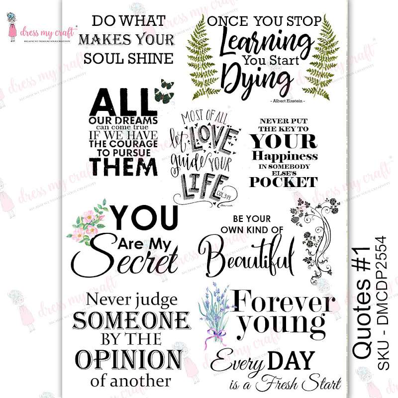 Dress My Craft Transfer Me Sheet A4 Quotes #1