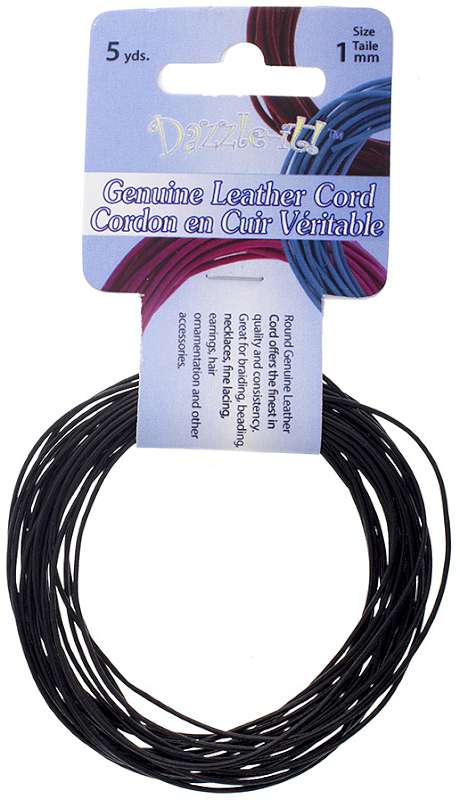 Dazzle-It Genuine Leather Cord 1mm Round 5yd Black