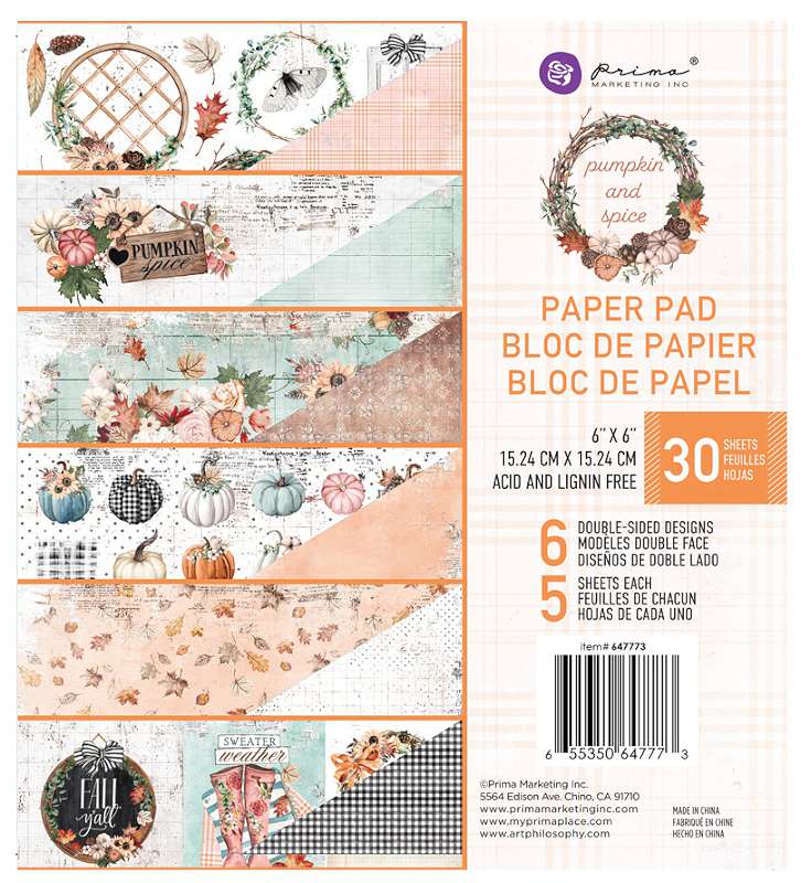 Prima Marketing Double-Sided Paper Pad 6"X6" 30/Pkg Pumpkin & Spice