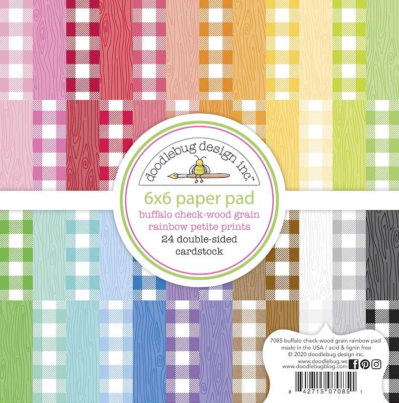 Doodlebug Petite Prints Double-Sided Paper Pad 6"X6" 24/Pkg Buffalo Check-Wood Grain Rainbow